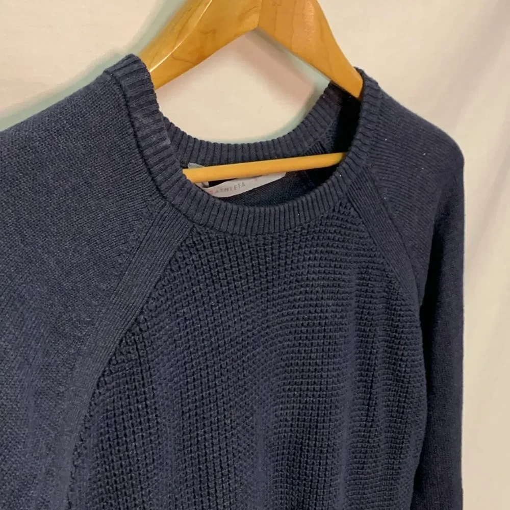 Athleta Women's Navy Blue Waffle Knit Side Zip Crewneck Sweater Size M